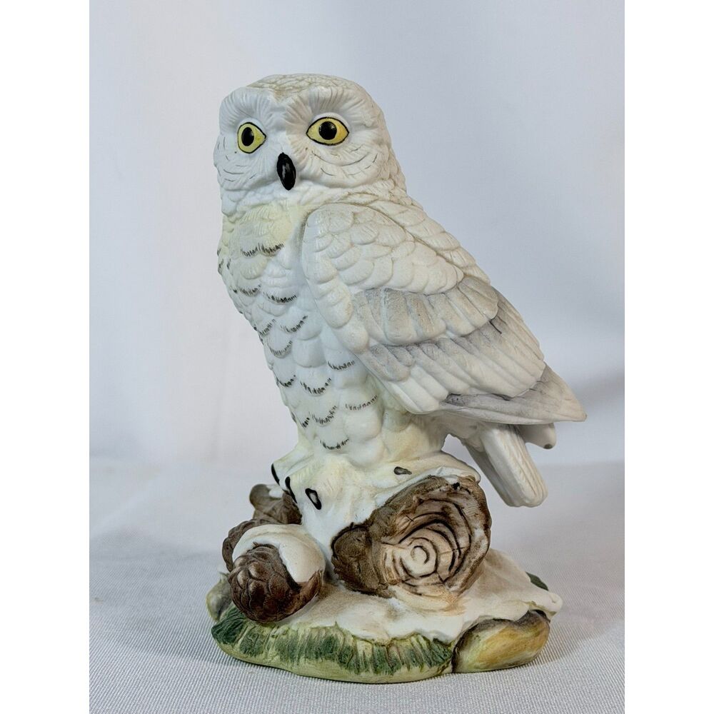 Vtg Lefton White Snow Owl Nest Egg Collection 06874 Perched Log Kitschy 1980s